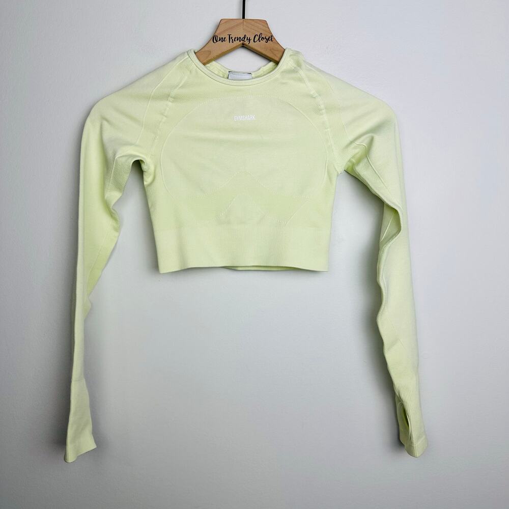 Gymshark NWOT FLEX SPORTS LONG SLEEVE CROP TOP in Light Green Marl Size XS